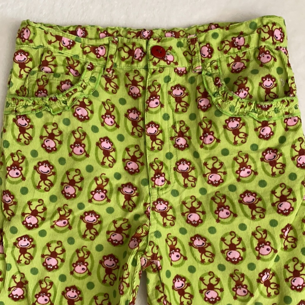 {VTG} CR Kids | Monkey & Polka Dot Wide Leg Corduroy Pants Ruffle Pocket Green 5 - Picture 4 of 15